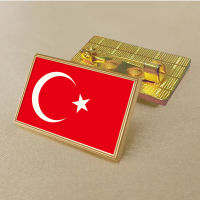 Turkish flag pin 2.5*1.5cm zinc alloy die-cast PVC colour coated gold rectangular medallion badge without added resin