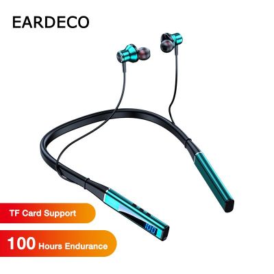 ZZOOI EARDECO 100 Hours Playback Bluetooth Headphone Stereo Bass Wireless Headphones Neckband Waterproof Sport Head phones TF Card