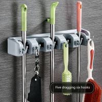 4/5/6 Hooks Storage Kitchen Bathroom Wall Mounted Mop Rack Brush Broom Holder Hangers Organizer Home Hooks Hanging Cleaning Tool Picture Hangers Hooks