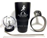 GF แก้วเยติ เก็บอุณหภูมิ ร้อน เย็น ลาย Johnnie Walker จอนนี่ วอคเกอร์ สีดำ ฟรี !! มือจับแก้ว + หลอดแสตนเลส พร้อมแปรงล้าง + ยางรองแก้ว (คละสี)