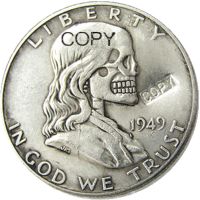 【Big-Sales】 Hello Seoul FK(02)Hobo Creative 1949 Franklin Silver Half Dollar Skull Zombie Copy Coins