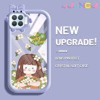 Jjlingji เคสสำหรับ OPPO A93 2020 F17 Pro Reno 4F Reno 4 Lite เคสแฟชั่นรูปโบว์มอนสเตอร์น้อยเด็กผู้หญิงเคสนิ่มกันรอยขีดข่วนเคสโทรศัพท์โปร่งใส TPU ซิลิกาเจลเลนส์กล้องถ่ายรูปเคสป้องกัน