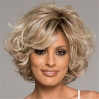 ❆☇✉ Wig for Women Synthetic Short Curly Hair with Bangs Natural Light Gold High Temperature Daily Use Wigs