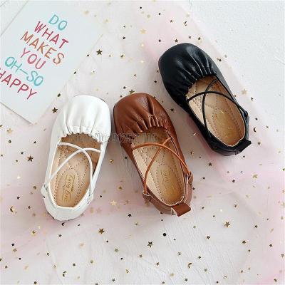 Little Girls Leather Princess Sweet Children Flats Kids Loafers Soft Simple Pleated Ruffles Fashion Tide Shoes