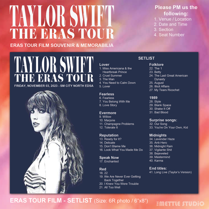 Fan made Taylor Swift The Eras Tour Film Setlist | Merch Souvenir ...