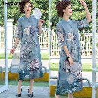 Mother summer dress middle-aged cheongsam wealthy woman brim noble new old ladies over-the-knee length skirt