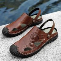 Breathable Mens Beach Sandals Classics Summer Shoes Men Slippers High Quality Genuine Leather Sandals for Man Comfortable Slides