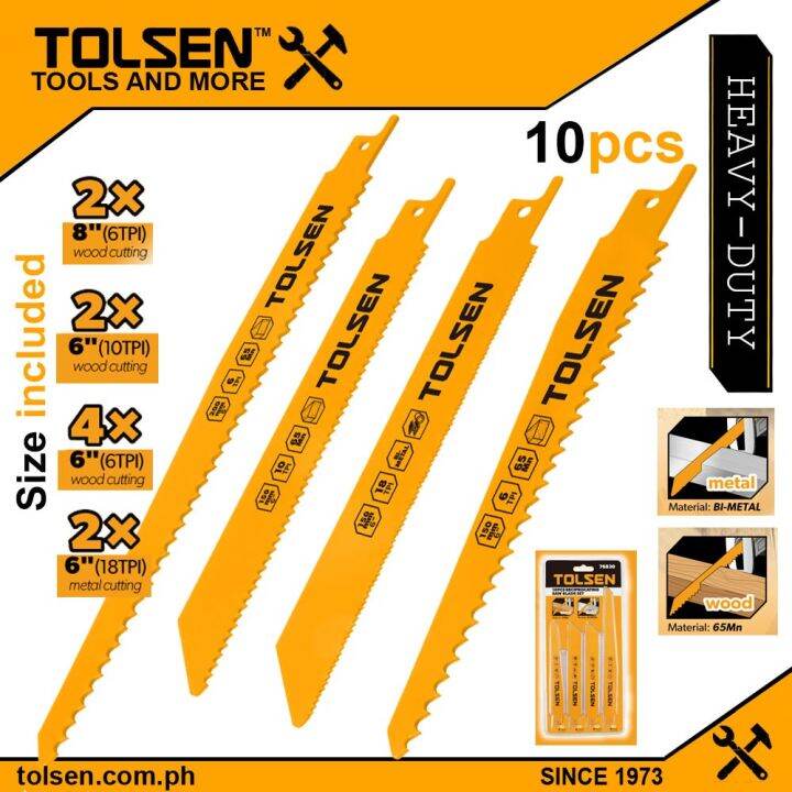 Tolsen 10pcs Reciprocating Saw Blade Set (6 10 18 TPI) For Wood and
