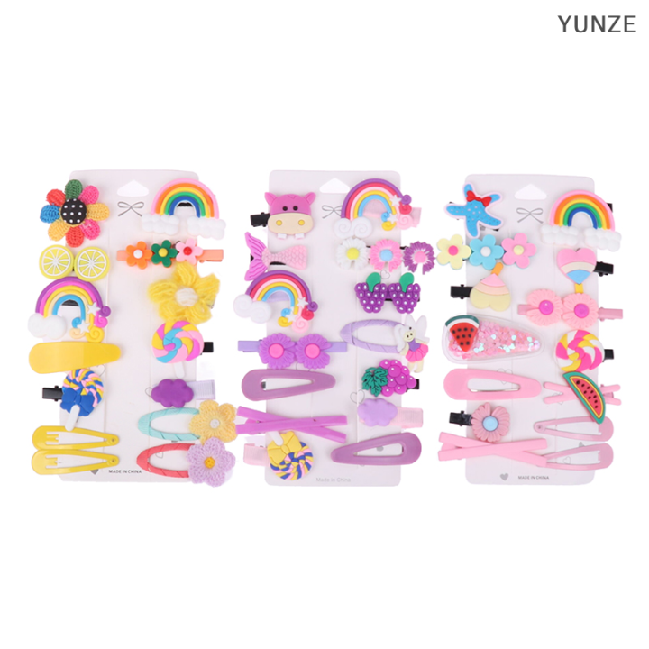 yunze-กิ๊บติดผมเด็ก14ชิ้น-กิ๊บติดผมม้าข้างสาวคลิปผมสำหรับเด็กผู้หญิงการ์ตูนเจ้าหญิงคลิปหนีบผมขาดยางรัดผมน่ารัก