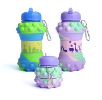 【CC】✐  Outdoor Fold Bottle Football Basketball Tennis Leakproof Silicone Kettle Children Adult