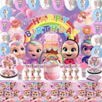 【JIU YU】❣◕  Cry Babies Birthday Party Decoration Louça Copos Pratos Toalha de mesa Balões Pano de fundo infantil Artigos de festa 1 a 9 anos