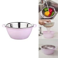 X9Double Stainless Steel Colander Fruit Basket Bowl Washing Kitchen Strainer Noodles Fruit Gift Basin Wash