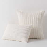 Inyahome White Decorative Square Throw Pillow Covers for Living Room Couch Bed Sofa Ultra Soft Corduroy Striped Cushion Covers