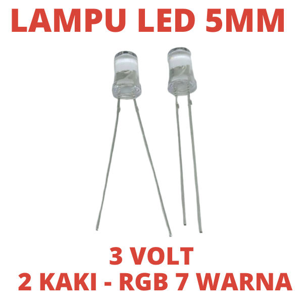 LAMPU LED 5MM 2 KAKI RGB 7 WARNA (1 BIJI) 3VOLT 3V DIODA DIODE BLINKING ...