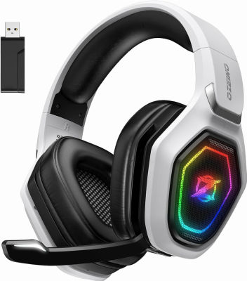 Ozeino Wireless Gaming Headset for PC, PS5, PS4 - Lightspeed USB &amp; Type-C 2.4GHz Ultra Stable Low Latency Gaming Headphones with Flip Microphone, 30-Hr Battery Gamer Headset for Switch, Laptop, Mobile White