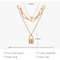 Creative Retro Simple Peach Heart Lock Pendant Fashion Multilayer Necklace Women European Trend 3-layer Sweater Chain