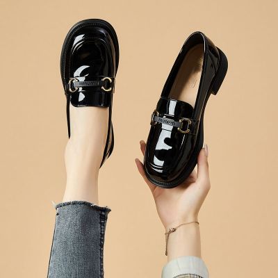 ☄ Single shoes womens flat shoes loafers 2023 new spring and autumn platform bottom all-match black British style small leather shoes