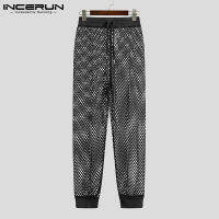 Medussa ตาข่าย INCERUN Mens Skinny กางเกงวันหยุดกางเกงลำลองดูผ่านกางเกงขายาว Fishnet