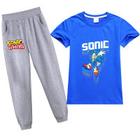 Sonic The Hedgehog ชายหญิงเสื้อยืดกางเกงชุดแขนสั้น Tees กางเกง2ชิ้นชุดฤดูร้อนเด็กผ้าฝ้ายสบายๆเสื้อผ้า PT1625A