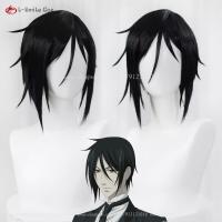 Anime Black Butler Cosplay Sebastian Michaelis Cosplay Wig 35cm Black Wig Heat Resistant Synthetic Hair Role Play Wigs   Wig Cap