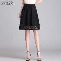 ZUZK Black Mesh Short Skirt 2022 Summer New Elastic High Wasit Simple And Elegant Knee-Length A-Line Skirt Jupe