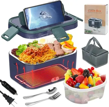 Heated Lunch Box, Food Warmer for Work, Car 1.8L Includes Cutlery Set & Ice  Pack