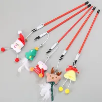 1Pcs Cute Christmas theme cat stick cartoon Santa Claus Christmas Tree plush doll bell cat toy pet interactive stick pet toy Toys