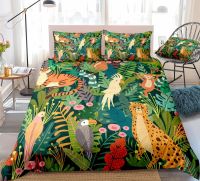 ♔ Wild Animals Bedding Tropical Plants Duvet Cover Set Parrot Monkey Pattern Palm Leaves Quilt Cover Queen Bed Set Kids Dropship