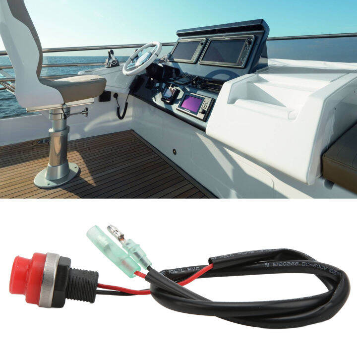 Outboard Start Stop Push Button Red Round Wear Resistant Waterproof 45cm Wire Emergency Engine