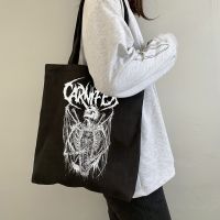 【Lanse store】Hip hop Punk School Bag Vintage Women Tote Shoulder Harajuku Letter Skull Canvas Casual Large capacity Shopper шопер