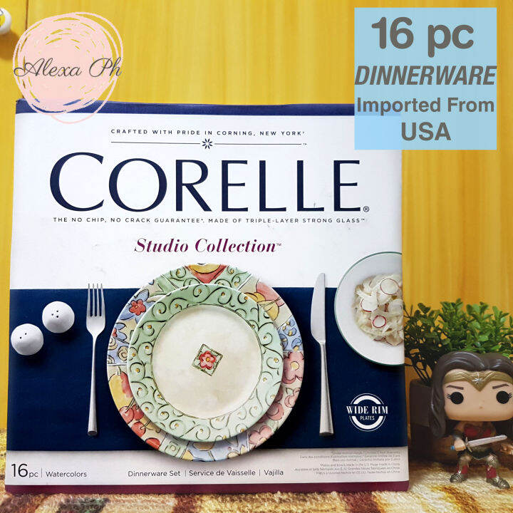 Corelle, Watercolors Dinnerware Set, (16 Pc 4 Dinner Plates, 4 Lunch