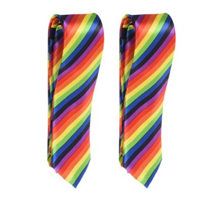 2 Pcs Men Fashion Casual Skinny Slim Narrow Tie Formal Wedding Party Necktie, 19 (Rainbow Color )