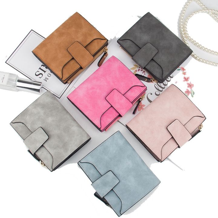 fashion-lady-short-folded-wallet-zipper-clutch-solid-vintage-matte-purse-cards-holders-coin-wallet