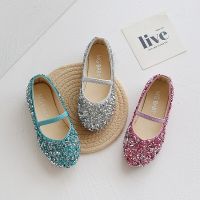 2023 Spring New Girls Leather Shoes Princess Non-Slip Soft Bottom Wear-Resistant Baby Party Sequined Childrens Shoes