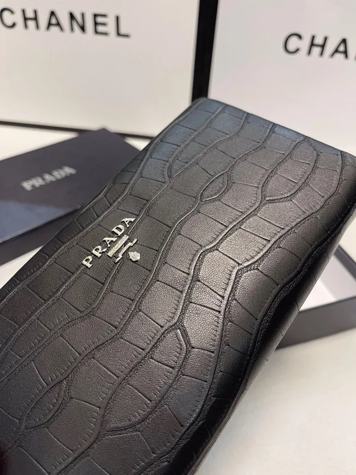 with Gift Box] Original Pradaˉ Men Clutch Bag Genuine Leather Luxury Wallet  Zipper Handbags Large Capacity Multifunctional Men Bag