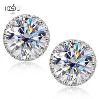 IOGOU จริง925เงินสเตอร์ลิงรอบตัด1.0ct D สี Moissanite Diamond Halo Stud ต่างหูสำหรับเครื่องประดับสตรีของขวัญ