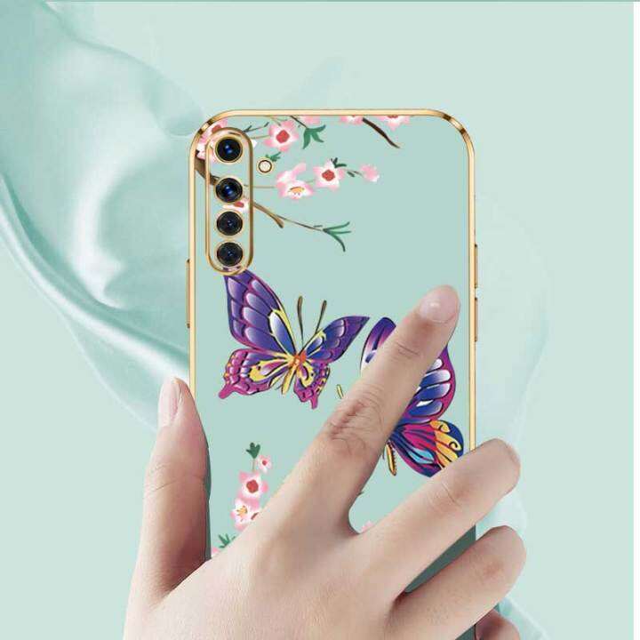 เคสสำหรับ-realme-6-realme-6s-realme-6-pro-ผีเสื้อที่สวยงามหรูหราพร้อมเคสป้องกันกล้องดอกไม้เคสโทรศัพท์ขอบชุบซิลิโคนนิ่มพร้อมฟรีสายคล้อง