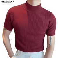 ✤❖ Incerun เสื้อยืดลําลอง คอเต่า แขนสั้น สีพื้น สําหรับผู้ชาย 4 สี