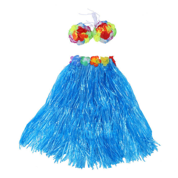 6-set-hawaiian-grass-skirt-flower-hula-lei-wristband-garland-fancy-dress-costume