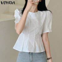 (จัดส่งฟรี)Fancystyle VONDA เสื้อสเวตเตอร์คอกลมทรงหลวมอเนกประสงค์แขนพัฟสำหรับผู้หญิงเสื้อสตรีแบบจีบ