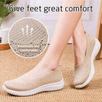 CODhuanglan212 New breathable cloth shoes womens flat bottom flying woven shoes solid color round head one pedal middle-aged and old mother casual shoes