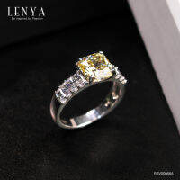 Lenya Jewelry  แหวนเพชร DiamondLike สีเหลือง รูปทรงสี่เหลี่ยม เสริมบ่าข้างด้วย เพชร DiamondLike ทรงบาเก็ตต์ สวยเก๋เด่นเป็นสง่า บนตัวเรือนเงินแท้ชุบทองคำขาว