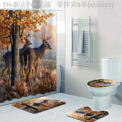 【CW】♨◄  Camo Elk Shower Curtain Set for Animals In Curtains Mats Rugs Camouflage Baño