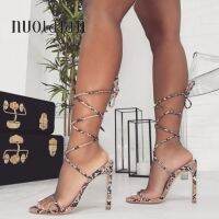 【CW】 2020 Fashion Heels Sandals Snake Print Shoes Woman Lace-Up Gladiator 11CM