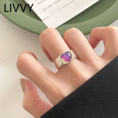 LIVVY Silver Color Creative LOVE Heart Width Rings for Women Couples New Fashion Birthday Party Valentine 39;s Day Gift Jewelry
