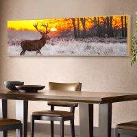 Sunset Landscape Wall Art Posters and Prints Deer In The Forest Canvas Paintings on The Wall Decorative Pictures for Living Room