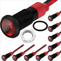 ✢ DaiertTek 10PCS 12V LED Indicator Light Red Pilot Lamp Waterproof Aluminum Metal Material Black Bezel Signal Lamp with Wire Lead