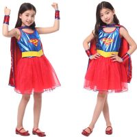 KD14 ชุดเด็กหญิง คอสเพลย์ ชุดซุปเปอร์เกิร์ล ซุปเปอร์เกิร์ล Dress for Children Girl Supergirl Suit Costume Superhero Movie Cosplay Fancy Outfit