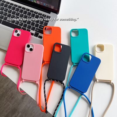 Crossbody Necklace Lanyard Strap Rope Cord Liquid Silicone Case For iPhone 14 13 12 11 Pro Max XS XR X 8 7 Plus SE 3 Soft Cover