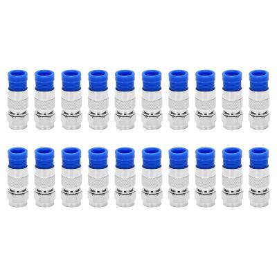 Rg6 F Type Connector Coax Coaxial Compression Fitting 20 Pack (Blue)